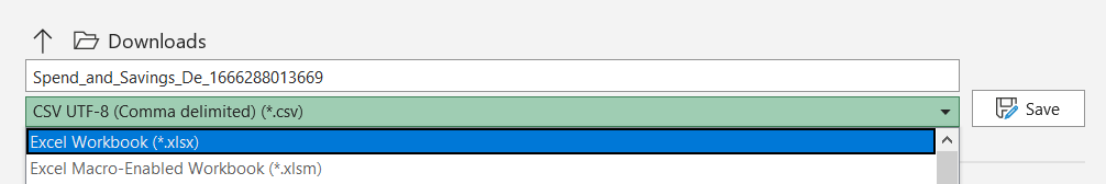 Save as Excel Workbook