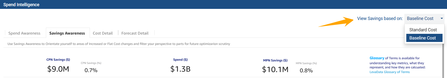 View Savings by Standard or Baseline